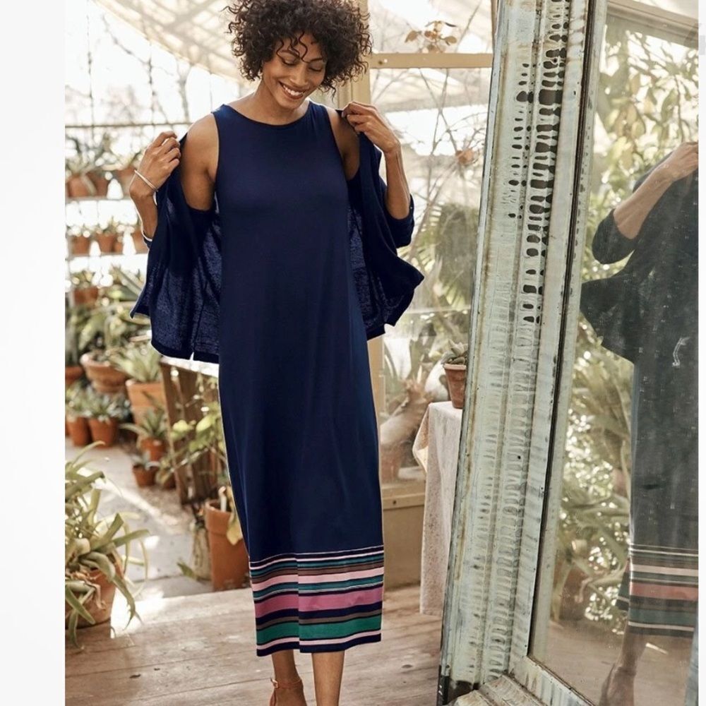 J. Jill Blue Sleeveless Maxi Dress size medium T-shirt -stripes on the bottom